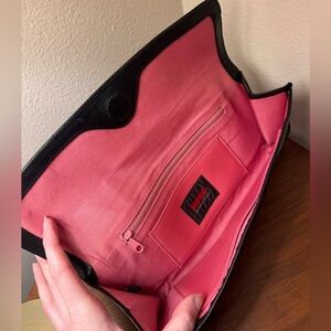 HOBO Black Leather Clutch with Hot Pink Lining